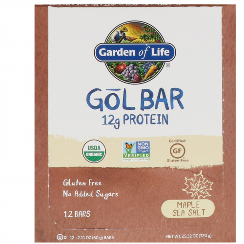 Garden of Life, GOL Bars, Maple Sea Salt, 12 Bars, 2.11 oz (60 g) Each