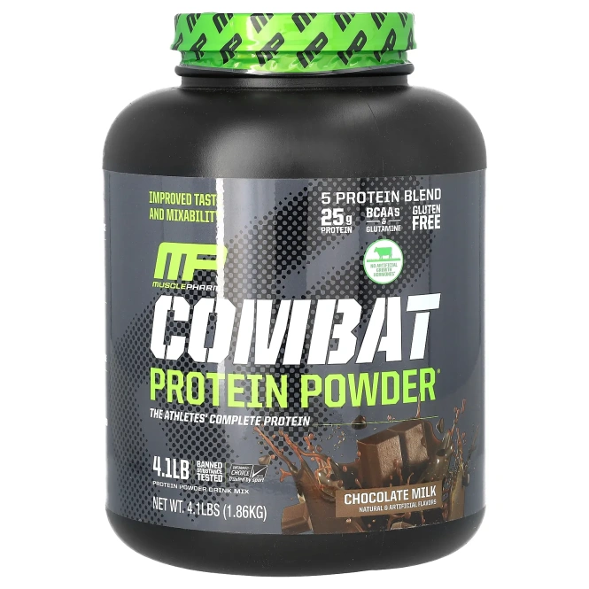MusclePharm, Белковый порошок Combat, шоколадное молоко, 4 фунта (1814 г)
