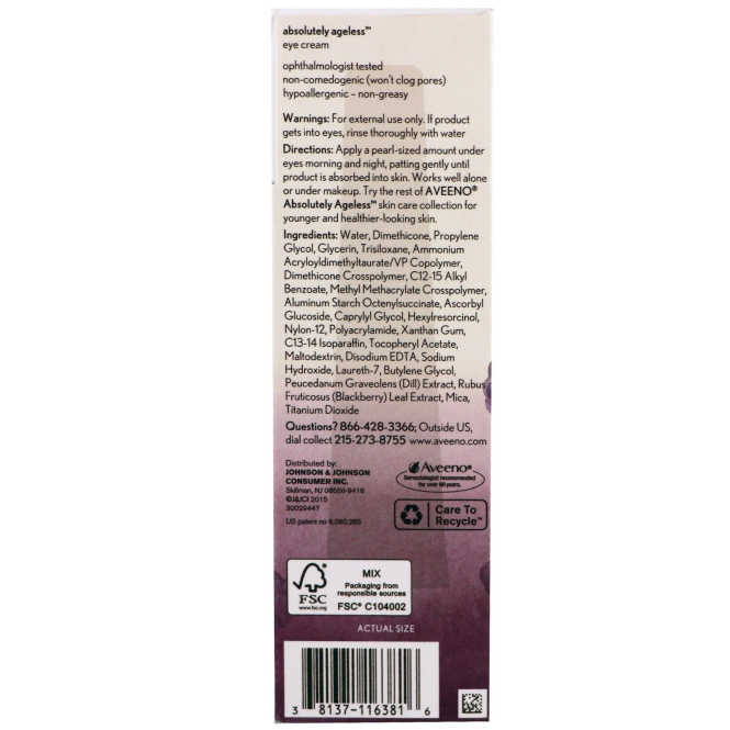 Aveeno, Absolutely Ageless, крем для кожи вокруг глаз, .5 унц. ( 14 г)