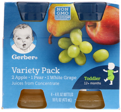 Gerber, Variety Juice Pack, Toddler, 12+ Months, 4 Pack, 4 fl oz (118 ml) Each