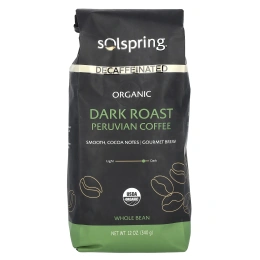 Dr. Mercola, Solspring®, органический перуанский кофе, цельные зерна, темная обжарка, без кофеина, 340 г (12 унций)
