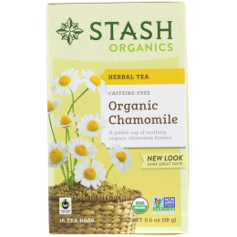 Stash Tea, Herbal Tea, Organic Chamomile, Caffeine Free, 18 Tea Bags, 0.6 oz (18 g)