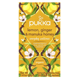 Pukka Herbs, органический травяной чай, лимон, имбирь и мед манука, без кофеина, 20 пакетиков, 40 г (1,41 унции)