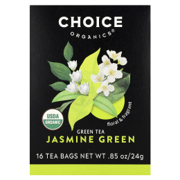 Choice Organic Teas, зеленый чай, зеленый жасмин, 16 чайных пакетиков, 24 г (0,85 унции)