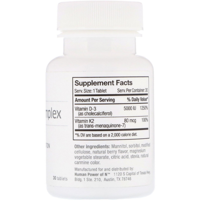 HumanN, Комплекс D3.K2, Оптимизация и транспортировка кальция, 30 таблеток