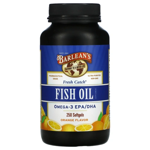 Barlean's, Рыбий жир из свежепойманной рыбы, омега-3 ЭПК/ДГК, со вкусом апельсина, 250 мягких таблеток