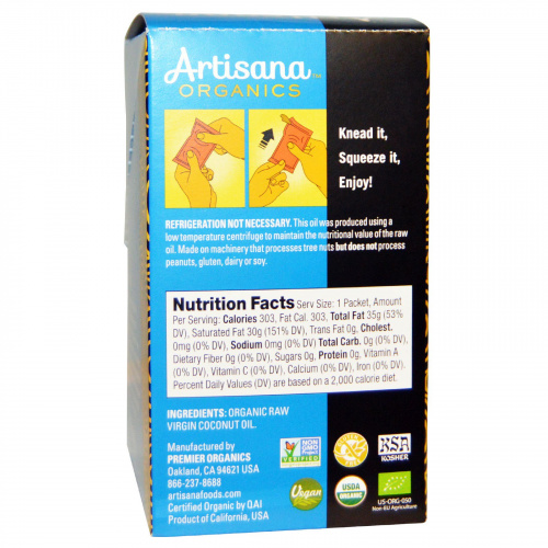 Artisana, Органическое сырое кокосовое масло, 10 пакетиков, 1,06 жидкой унции (30,05 мл) каждый