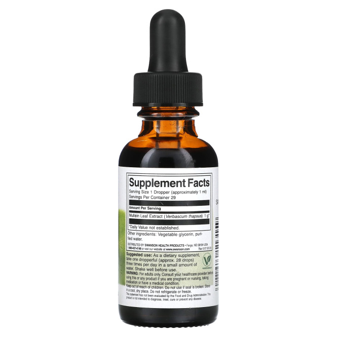 Swanson, Жидкий экстракт листьев коровяка, без спирта и сахара, 29,6 мл (1 жидк. унц.)