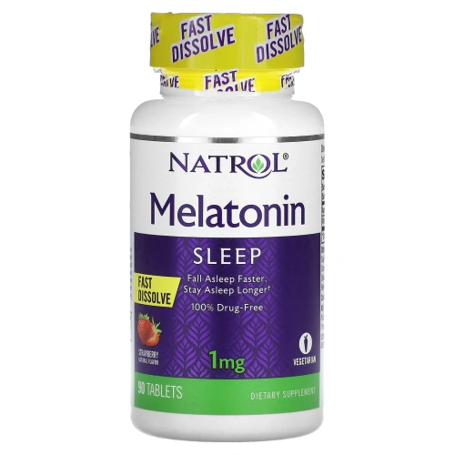 Natrol, Мелатонин, быстрое растворение, клубника, 1 мг, 90 таблеток