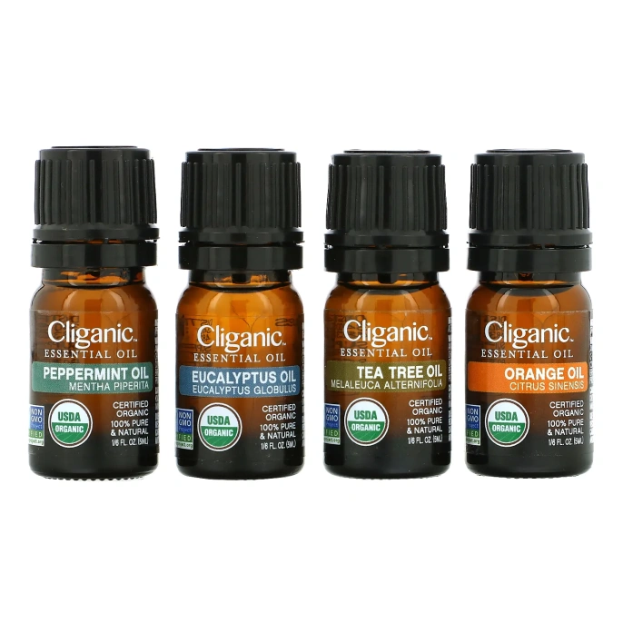 Cliganic, на 100% чистые и натуральные эфирные масла, набор для ароматерапии, 4 флакона