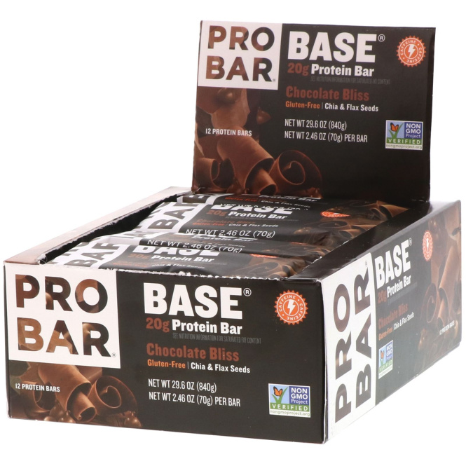 Pro Bar, Base, Protein Bar, Chocolate Bliss, 12 Bars, 2.46 oz (70 g) Each