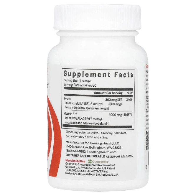 Seeking Health, Активный витамин B12 с L-5-МТГФ, 60 пастилок