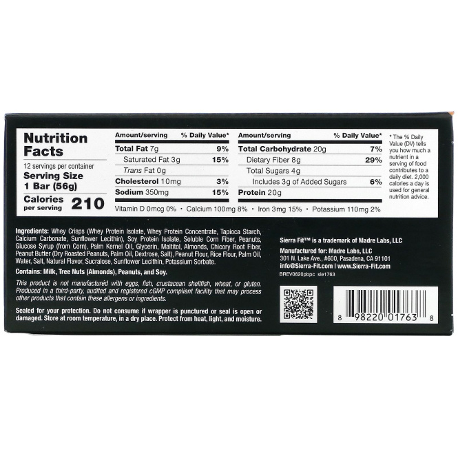 Sierra Fit, Protein Crisps, Peanut Butter, 12 Bars, (56 g) Each