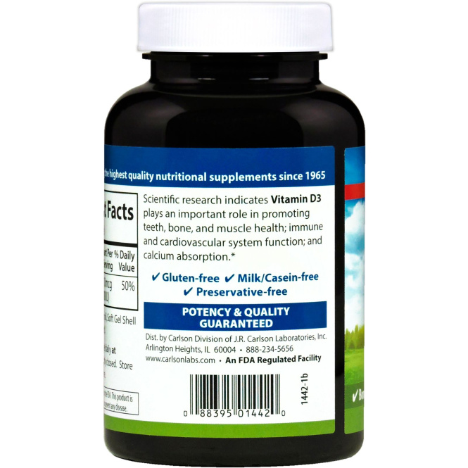 Carlson Labs, Vitamin D3, 400 IU (10 mcg), 250 Soft Gels