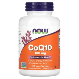 NOW Foods, CoQ10 с ягодами боярышника, 100 мг, 180 растительных капсул