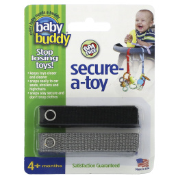 Baby Buddy, Secure-A-Toy, для детей от 4 месяцев, черный и серый, 2 ремешка