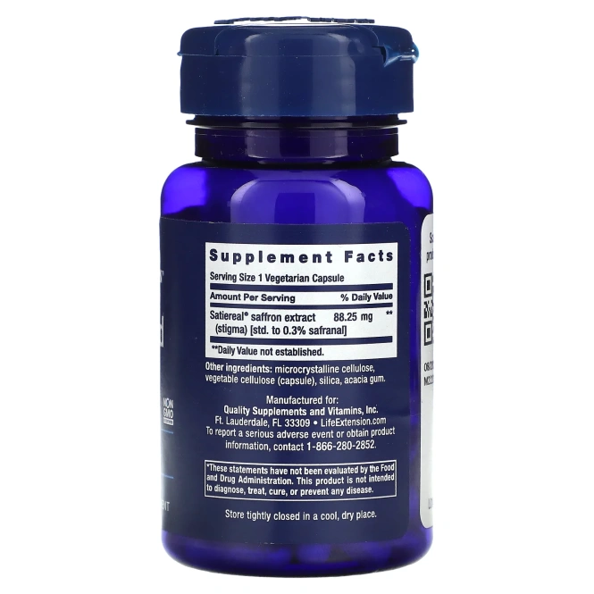 Life Extension, оптимизированный шафран, 60 вегетарианских капсул