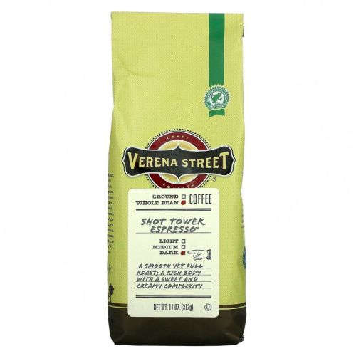 Verena Street, Shot Tower Espresso, цельные бобы, темная обжарка, 312 г (11 унций)