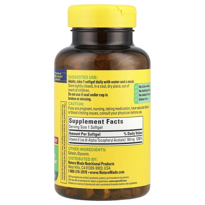 Nature Made, Витамин E, 180 мг (400 МЕ), 300 мягких таблеток