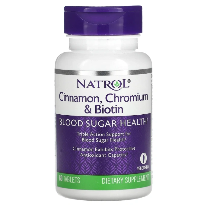NATROL Корица, хром и биотин, 60 таблеток