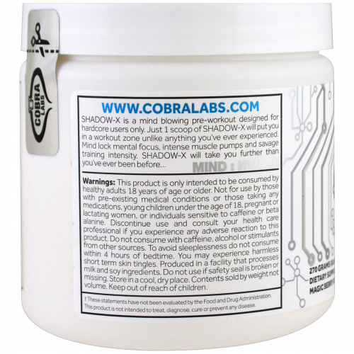 Cobra Labs, Предтренировочный комплекс Shadow-X, вкус волшебных ягод, 0,60 ф (270 г)