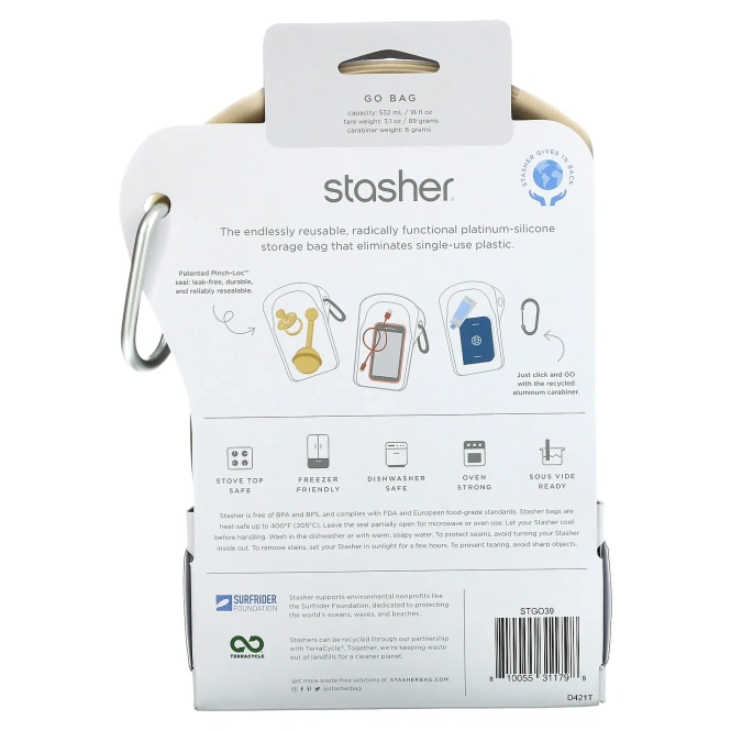 Stasher, Go Bag, черный, 532 мл (18 жидк. унций)