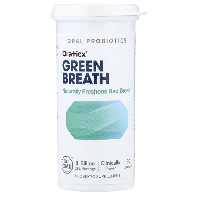 Oraticx, Green Breath, пробиотики для полости рта, мята, 30 пастилок