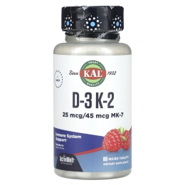 KAL, D3 / K2, Red Raspberry, 1000 МЕ / 45 mcg MK-7, 60 Micro Tablets