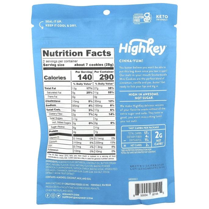 HighKey, Мини-печенье, сникердудл, 56,6 г (2 унции)