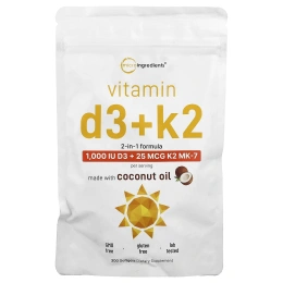 Micro Ingredients, витамины D3 и K2, 300 мягких таблеток
