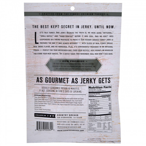 Country Archer Jerky, Абсолютно натуральная вяленая говядина, с запахом дыма, 2,75 унц. (78 г)