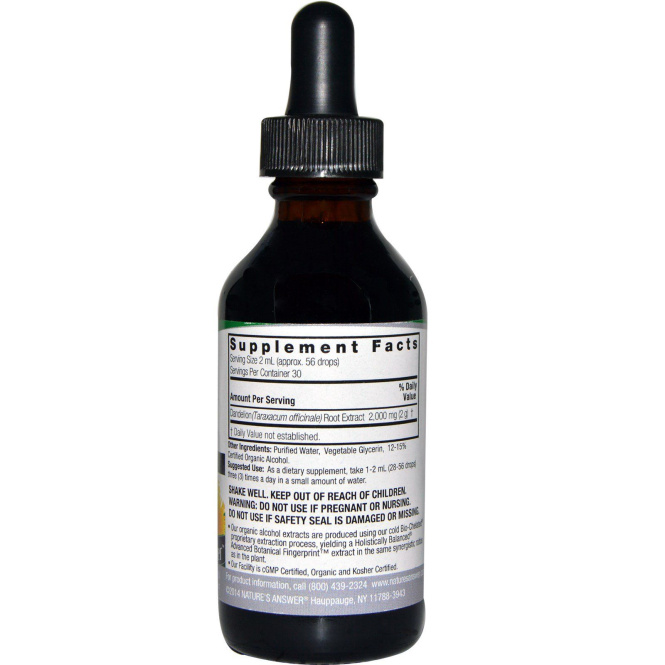 Nature's Answer, Одуванчик, с низким содержанием спирта, 2000 мг, 2 жидкая унция (60 мл)