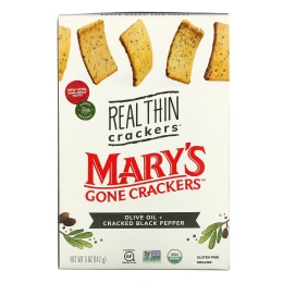 Mary's Gone Crackers, Real Thin Crackers, Olive Oil + Cracked Black Pepper, 5 oz (142 g)