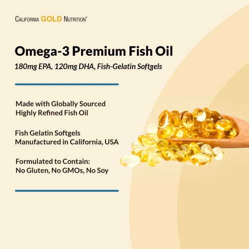 California Gold Nutrition, Омега-3, рыбий жир высшего качества, 100 желатиновых капсул