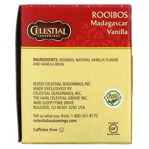 Celestial Seasonings, Чай ройбуш, мадагаскарская ваниль, без кофеина, 20 чайных пакетиков, 1.5 унц. (42 г)