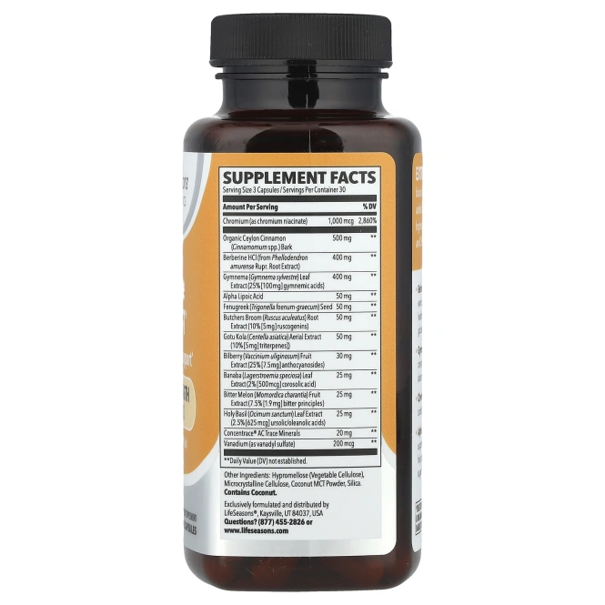 LifeSeasons, Therapeutics, глюкоза Stabili-T® с берберином гидрохлоридом, 90 растительных капсул