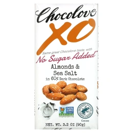 Chocolove, XO, миндаль и морская соль в темном шоколаде 60%, 90 г (3,2 унции)