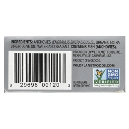 Wild Planet, Выловленные в диких условиях белые анчоусы в оливковом масле первого холодного отжима, 4,4 унц.(125 г)