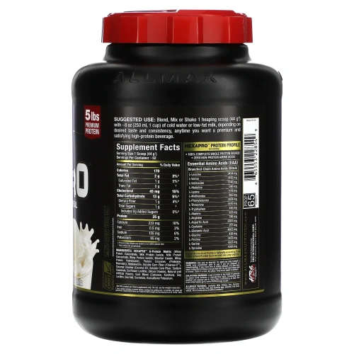 ALLMAX Nutrition, Hexapro, смесь из 6 протеинов ультрапремиального качества, французская ваниль, 2,27 кг (5 фунтов)