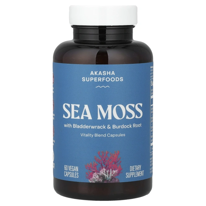 Akasha Superfoods, морской мох, 60 веганских капсул