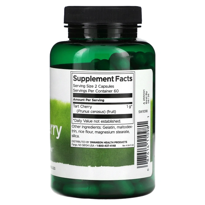 Swanson, вишня, 500 мг, 120 капсул (250 мг в 1 капсуле)