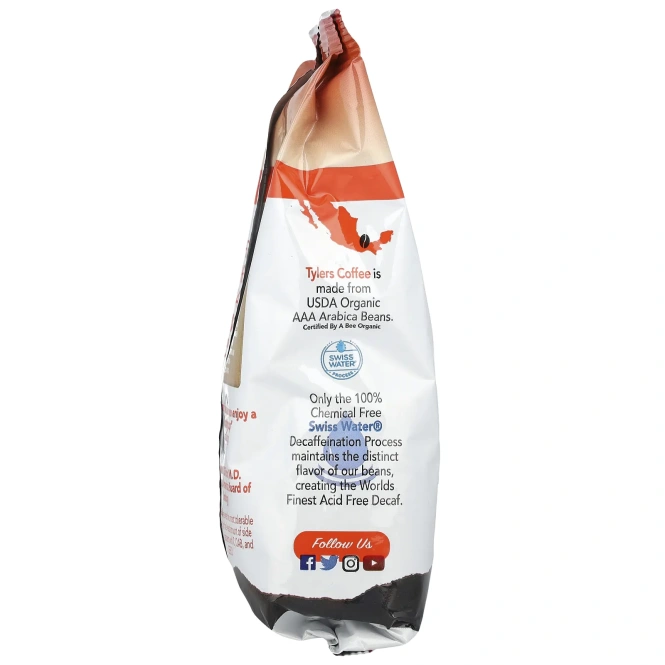 Tylers Coffees, Органический кофе, без кофеина, молотый, 12 унций