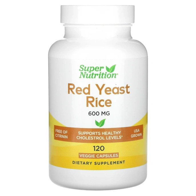 Super Nutrition, красный ферментированный рис, 600 мг, 120 растительных капсул