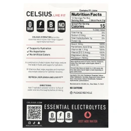 Celsius, Live Fit, увлажнение, незаменимые электролиты, без кофеина, клубника и арбуз, 14 порошковых стиков для увлажнения, по 7,28 г (0,26 унции)