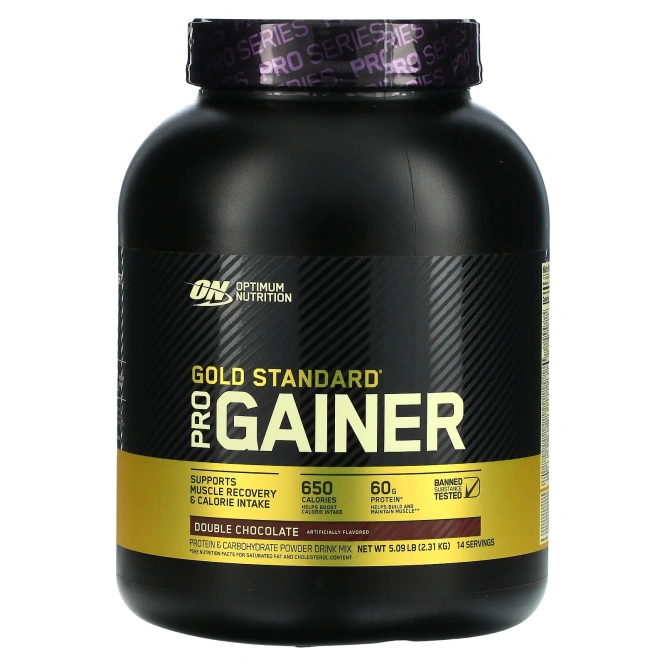 Optimum Nutrition, Pro Gainer, средство для набора веса (гейнер) с высоким содержанием протеина, двойной шоколад, 2310 г (5.09 lb)