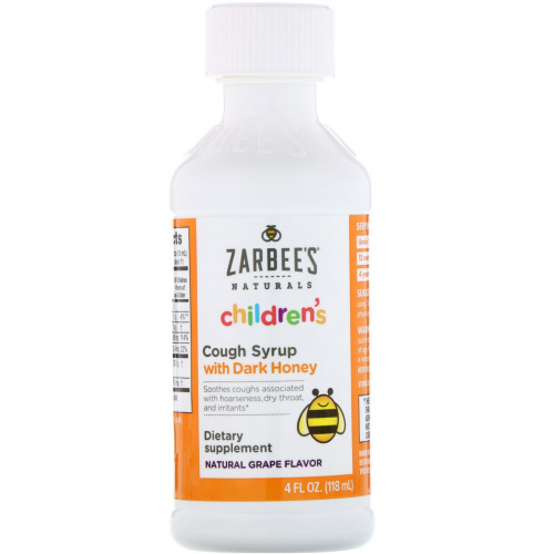Zarbee's, Полностью натуральный детский сироп от кашля, от 12 месяцев, с натуральным виноградным вкусом, 4 жидких унции