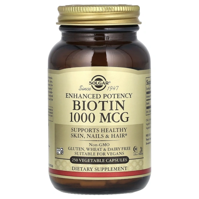 Solgar, Биотин (Biotin), 1000 мкг, 250 растительных капсул