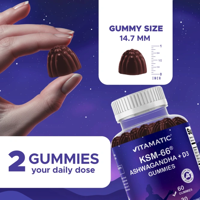 Vitamatic, KSM-66®, ашваганда и витамин D3, натуральный вкус голубой малины, 60 жевательных таблеток