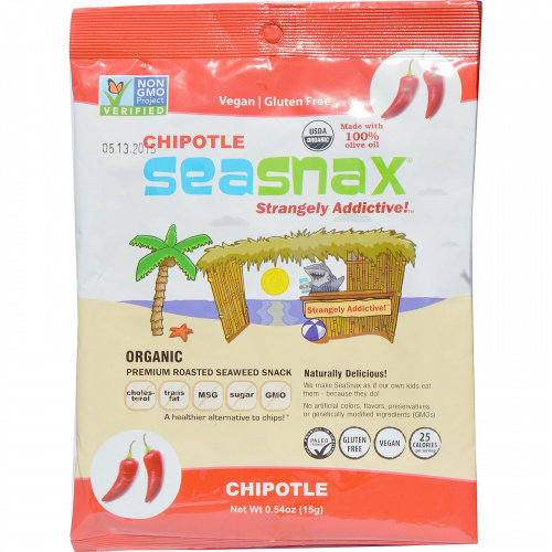 SeaSnax, Spicy Chipotle, Roasted Seaweed Snack, 5 sheets - .54 oz (15 g)