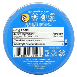 Badger Company, Солнцезащитный крем с прозрачным цинком, SPF40, без запаха, 68 г (2,4 унции)